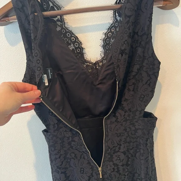 Marciano Vneck Black Lace Lined Cutout Mini Dress Size 4 - Picture 6 of 10